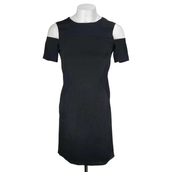 DKNY Cold Shoulder Black Sheath Dress Sz 2 Rear Zip - Picture 1 of 4